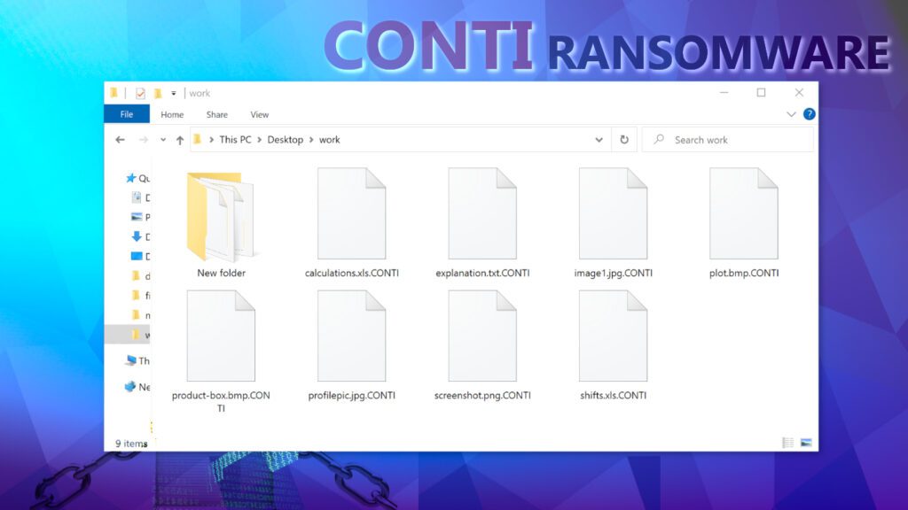 files encrypted by CONTI ransomware virus will have new extensions added to them