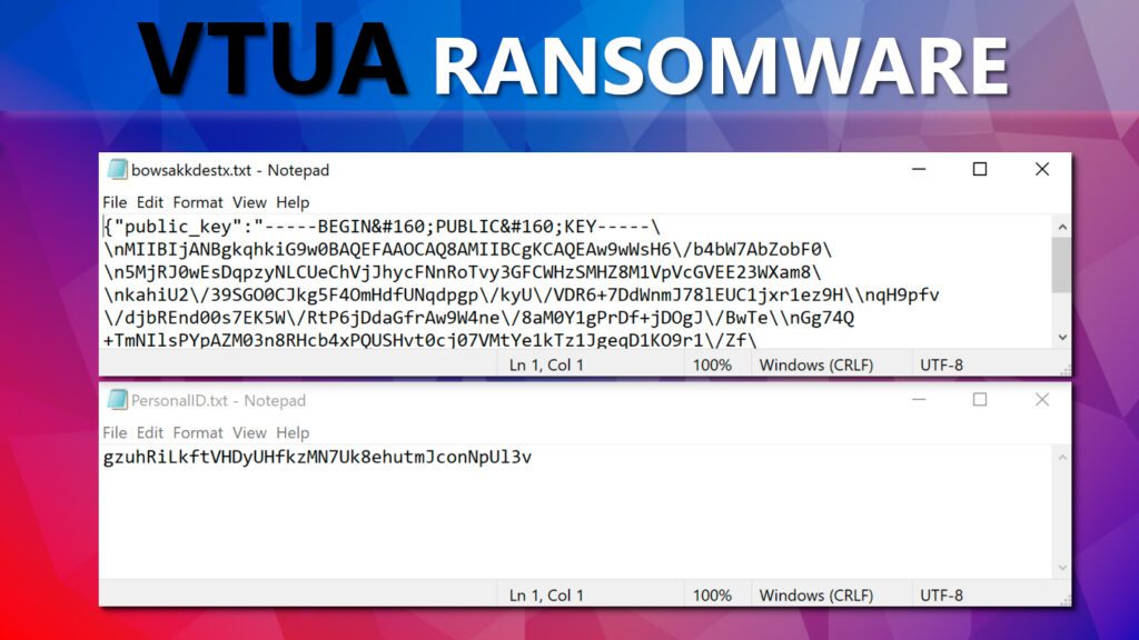 VTUA ransomware virus saves encryption key and victim's ID string to several text files on compromised PC