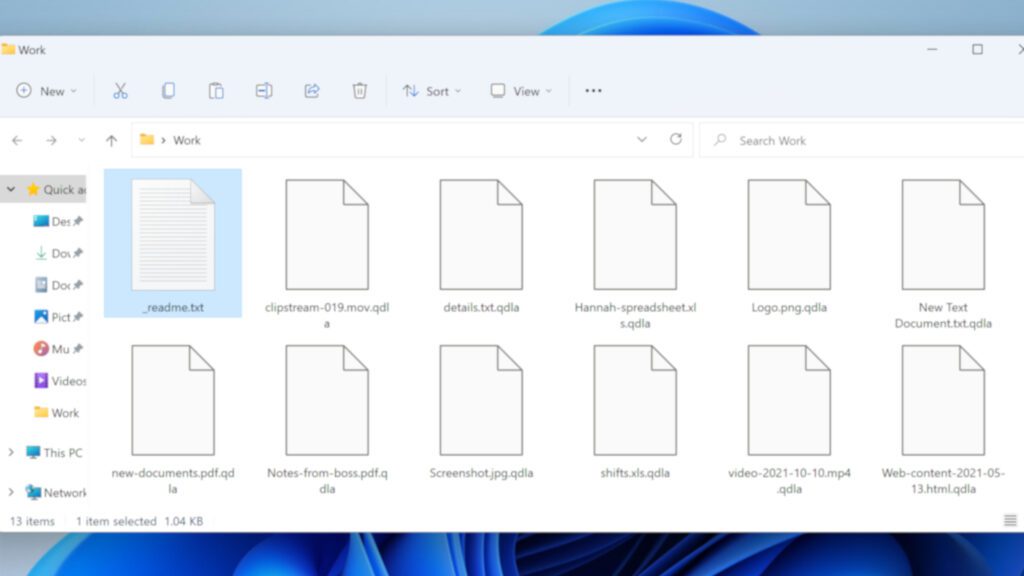 file folder infected by qdla ransomware contains encrypted files and a ransom note
