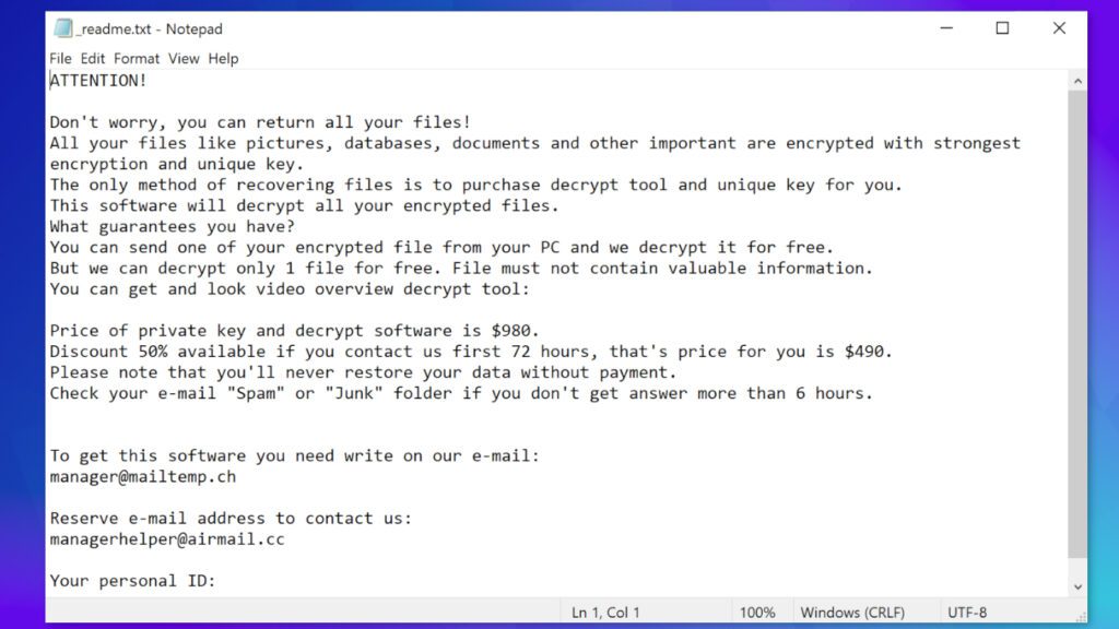 contents of _readme.txt ransom note dropped by cool ransomware virus