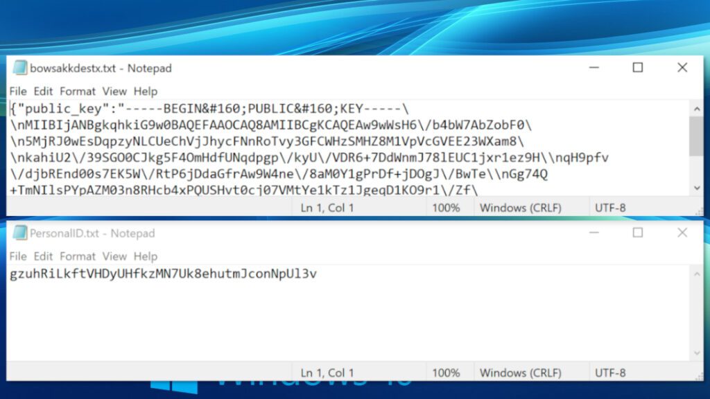 screenshot of bowsakkdestx.txt and personalID.txt files dropped by NNQP ransomware virus