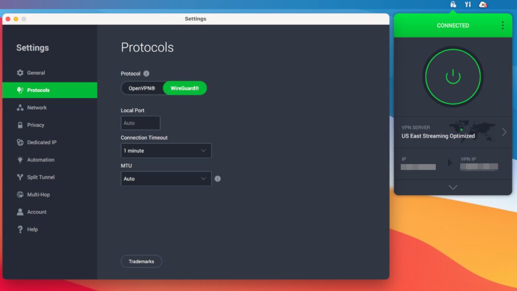 Private Internet Access VPN desktop app for Mac OS