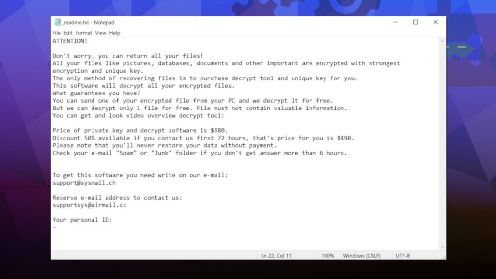 _readme.txt ransom note left by RGUY ransomware virus during computer attack