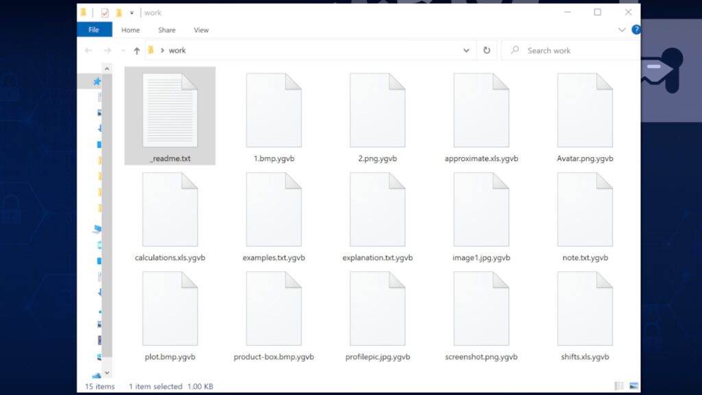 screenshot of data folder containing files encrypted by YGVB ransomware virus