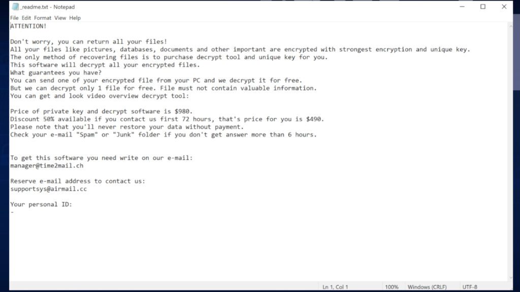YGVB ransomware virus drops _readme.txt note containing a message from the cybercriminals