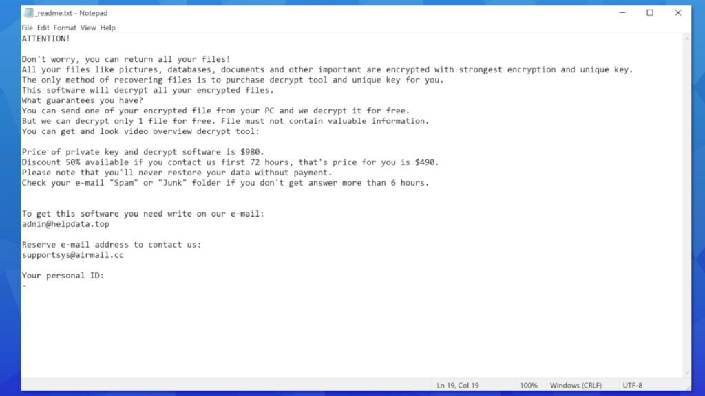 _readme.txt ransom note left behind by ZPPS ransomware virus