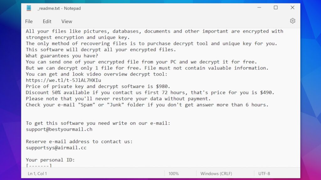 GGWQ ransomware drops ransom notes called _Readme.txt for the victim