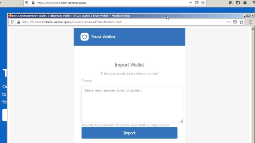 second example of Trust Wallet Scam (phishing site)