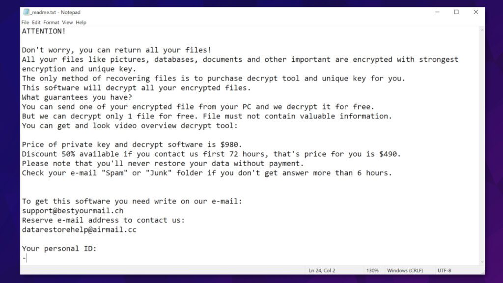 _readme.txt ransom note dropped by EEWT ransomware virus