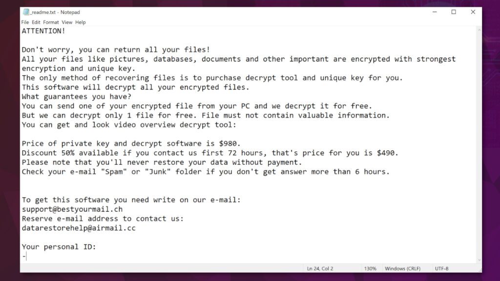 OFLG ransomware virus creates a ransom note