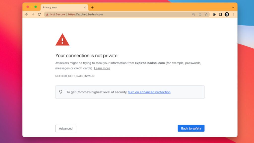 NET::ERR_CERT_DATE_INVALID error in Google Chrome