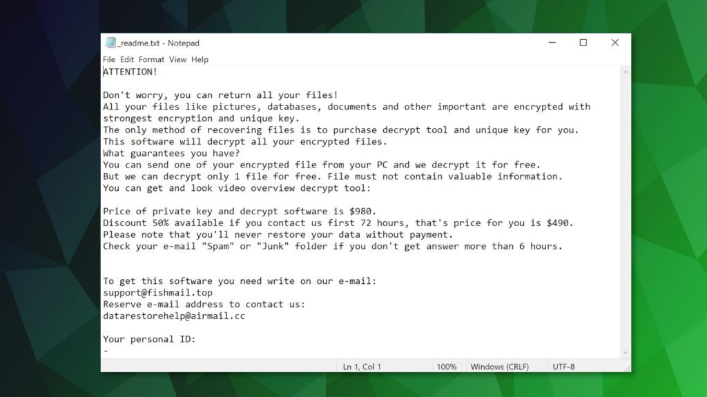ransom note _readme.txt created by NUIS virus