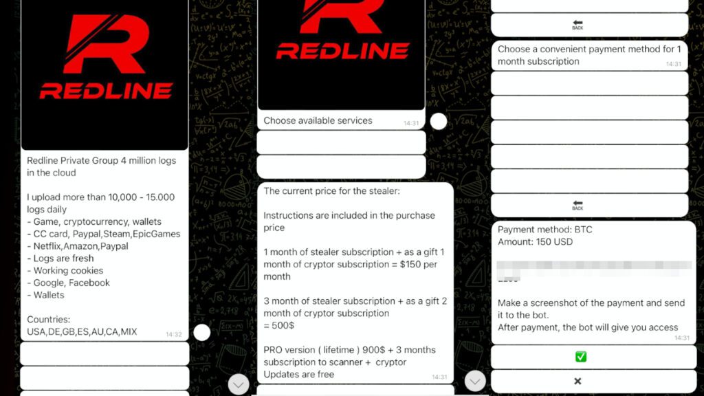 RedLine Stealer operates on malware-as-a-service model and is sold via Telegram channel