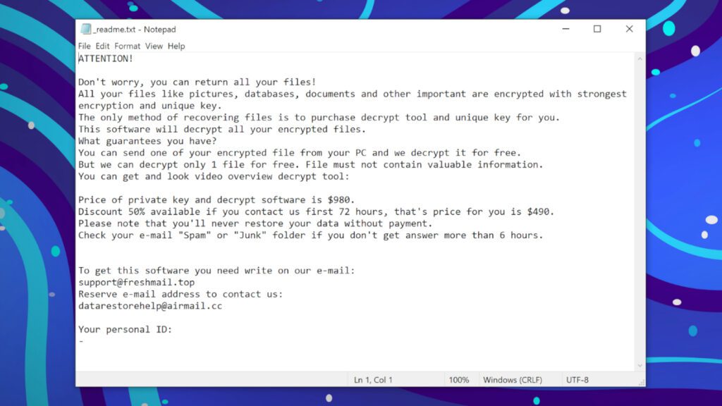 _readme.txt ransom note dropped by ERQW virus