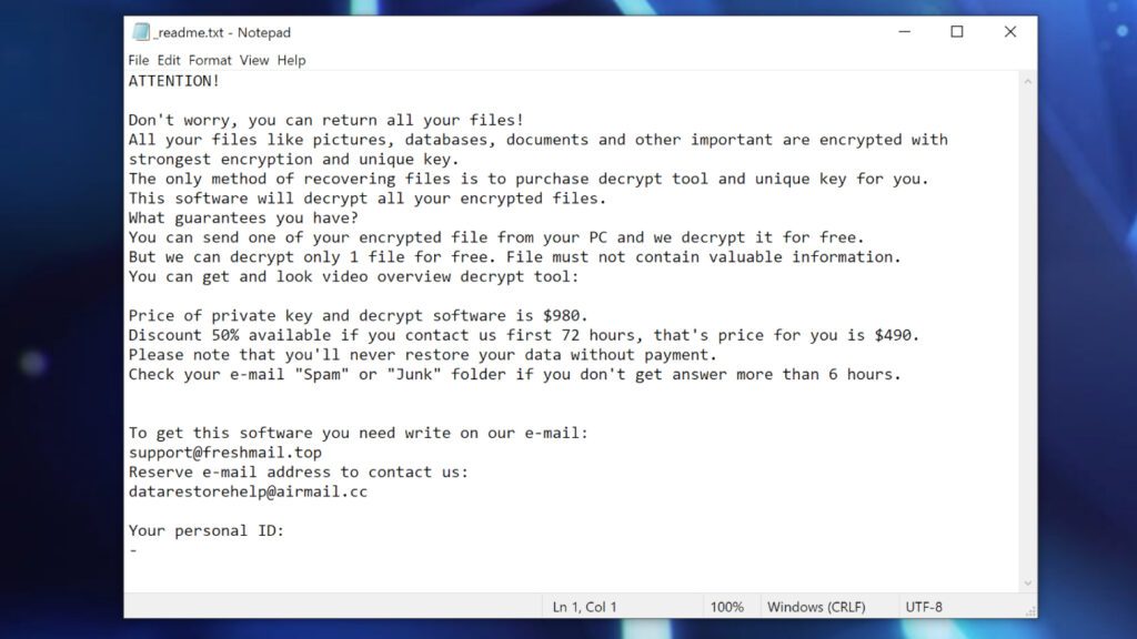 _readme.txt ransom note created by TYWD virus