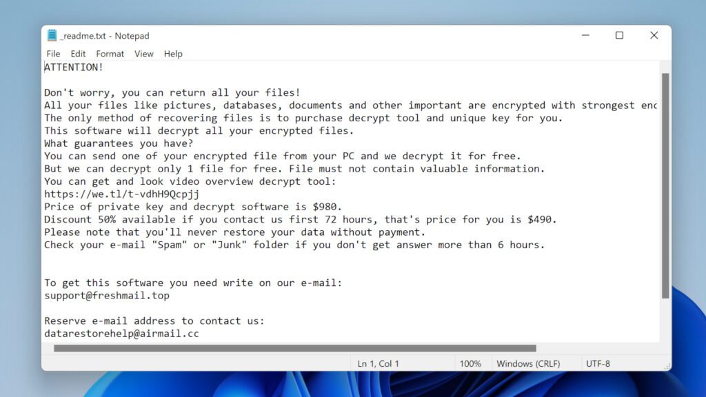ransom note created and saved by COSW file extension virus