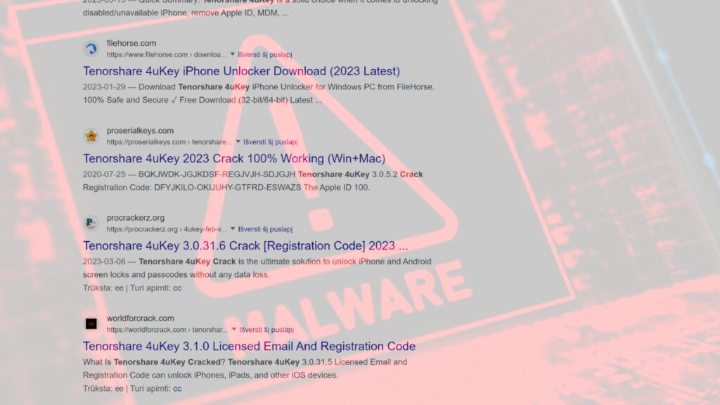 examples of malicious websites promoting fake software cracks