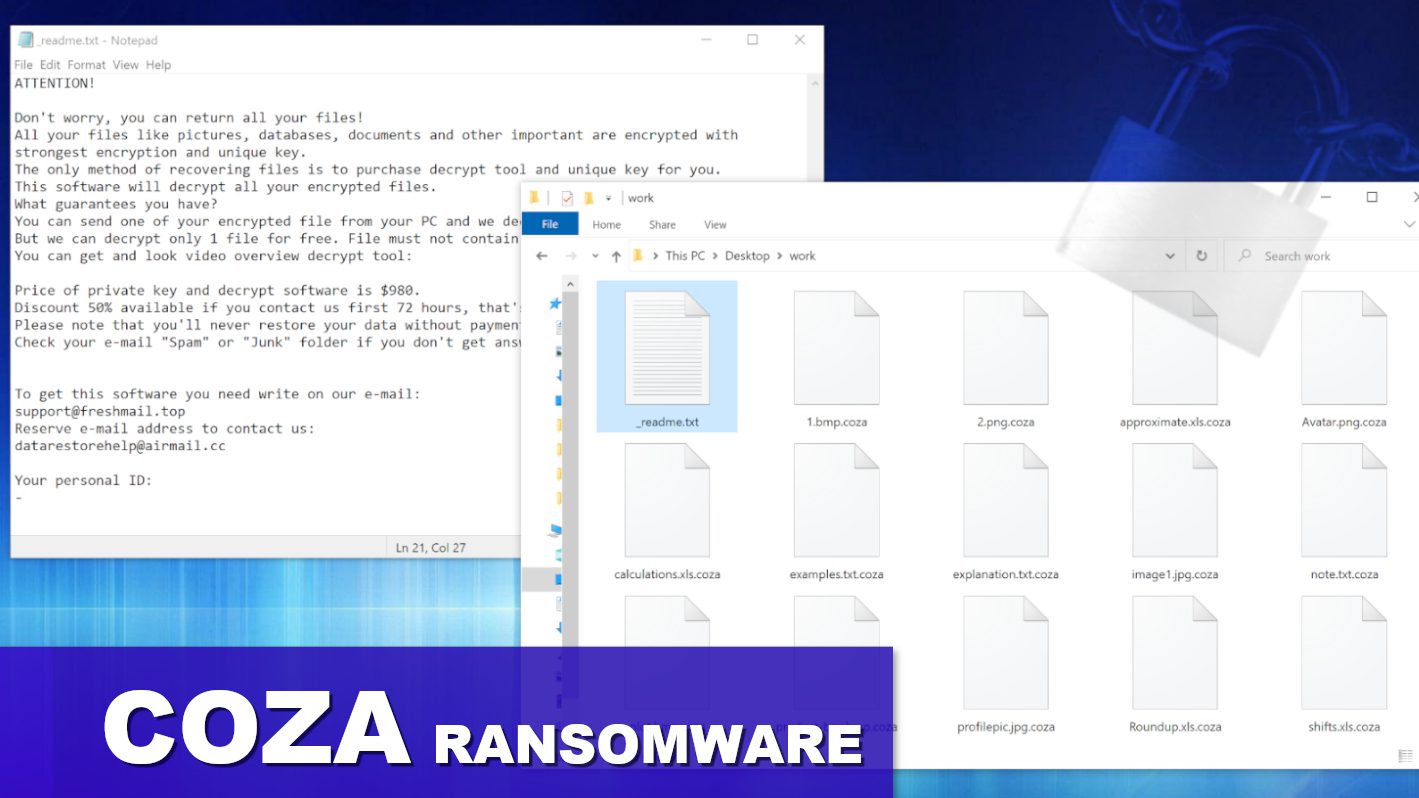 remove COZA ransomware virus and learn how to decrypt or repair files with .coza extension (free guide)