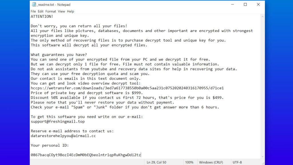QEPI ransom-demanding virus drops _readme.txt notes on a computer